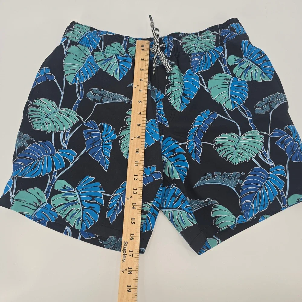 Reyn Spooner Mens Tropical Monstera Leaf Swim Trunks Blue Small Bamboo Charcoal